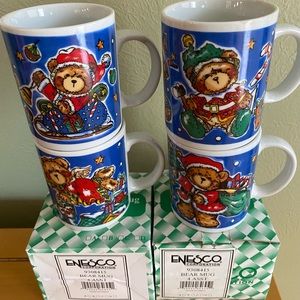 Enesco Set of 4 Christmas Ceramic Assorted Bear Mugs in Box, Vintage, 8 Oz